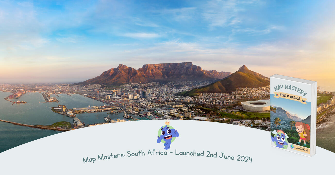 An image of Cape Town and Table Mountain, with the cover of Map Masters: South Africa, which launched 2nd June 2024.